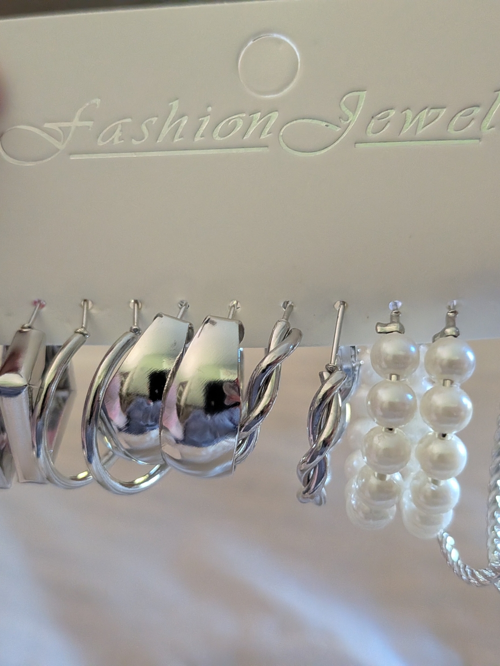 Source Unknown Silver and White Pearl Mixed Earring Set